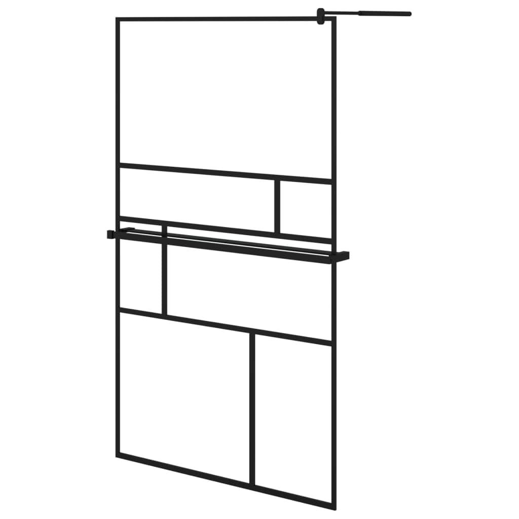 vidaXL Walk-in Shower Wall with Shelf Black 45.3x76.8" ESG Glass&Aluminum"