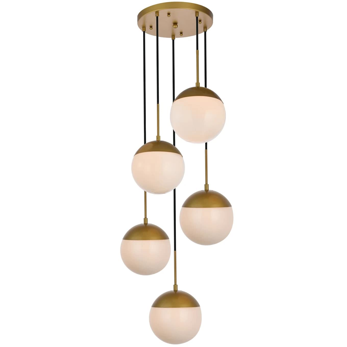 Eclipse 5 Lights Brass Pendant With Frosted White Glass