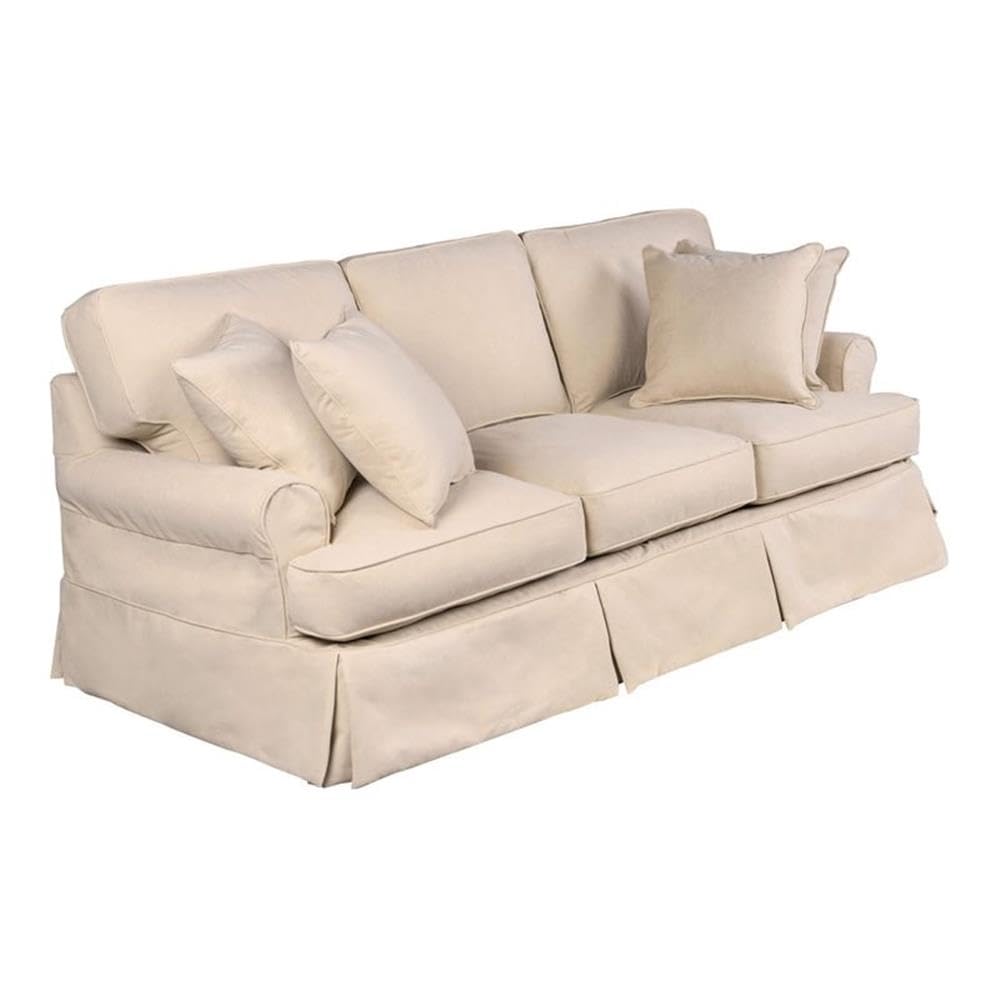 Sunset Trading Horizon T-Cushion Slipcovered Sofa | Stain Resistant Performance Fabric | Tan