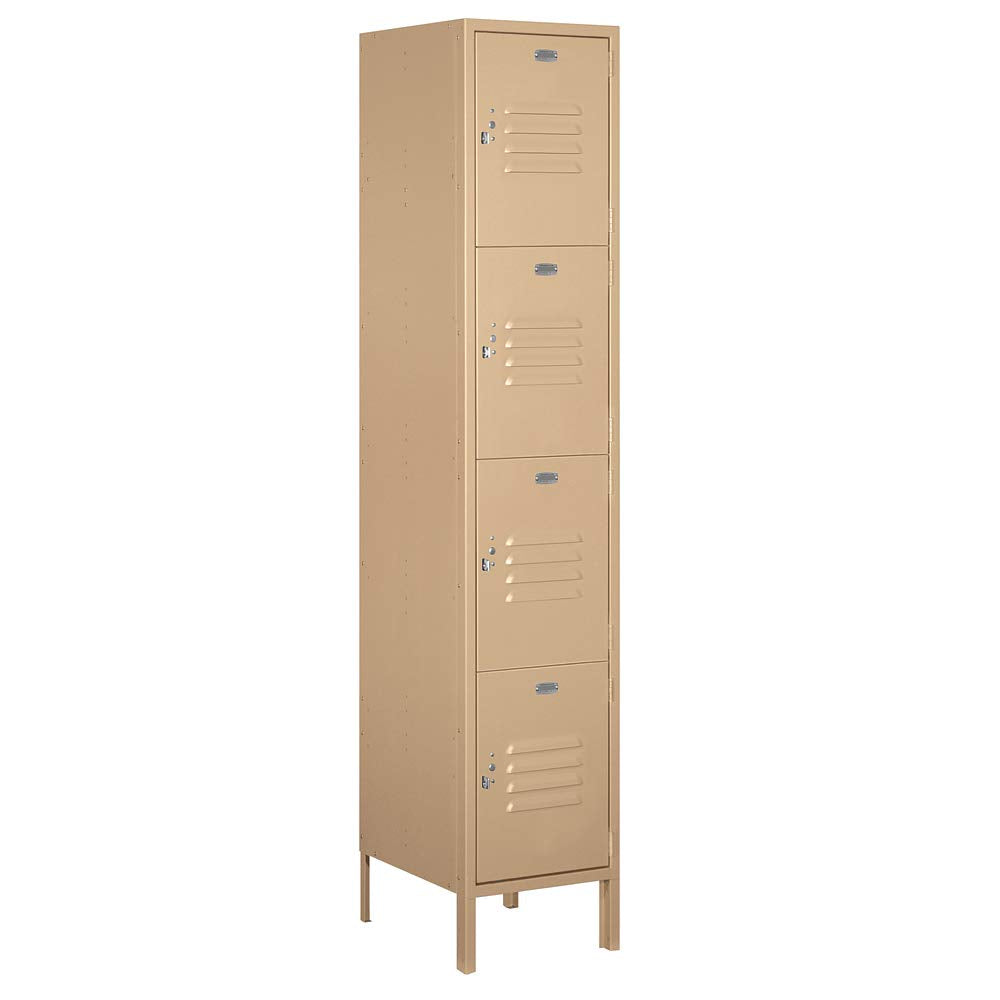18 Wide Four Tier Standard Metal Locker - 1 Wide - 6 Feet High - 18 Inches Deep - Tan - Unassembled