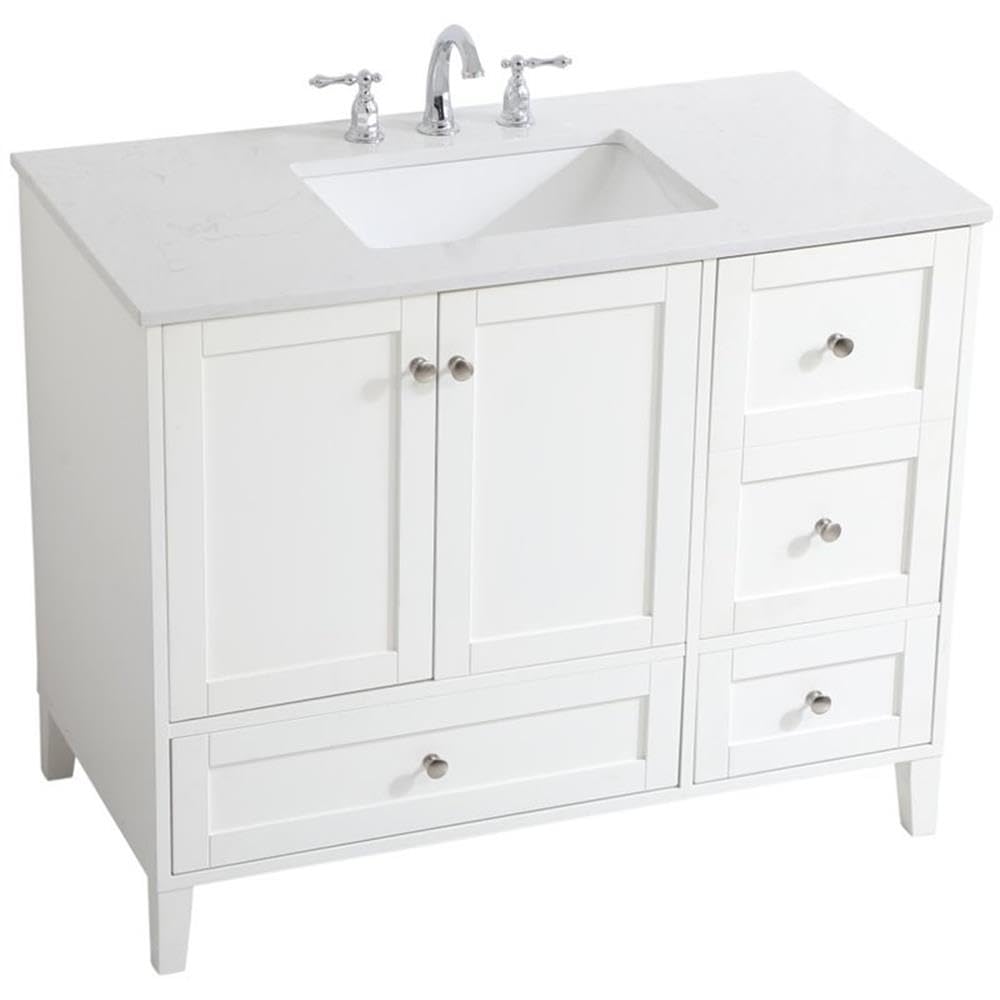 Elegant Decor Sommerville 42' Single Quartz Top Bathroom Vanity In White