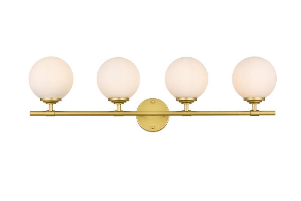 Living District Ansley 4-Light Iron & Glass Bath Sconce In Brass/Frosted White