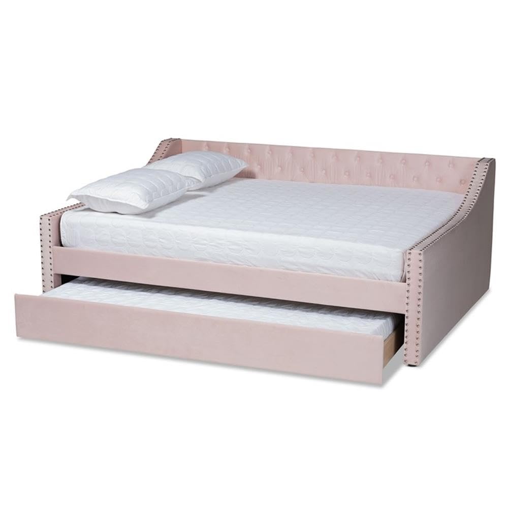 Baxton Studio Raphael Modern And Contemporary Pink Velvet Fabric Upholstered Full Size Daybed With Trundle