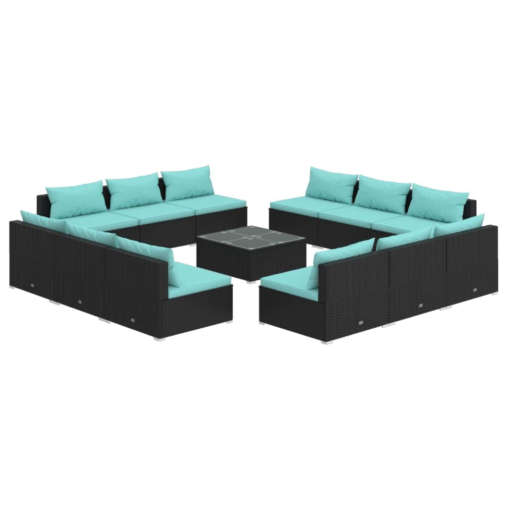 vidaXL 4 Piece Patio Lounge Set with Cushions Poly Rattan Black