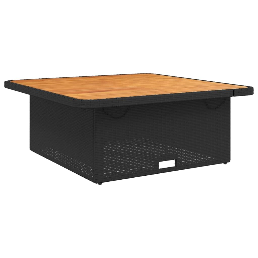 vidaXL Patio Table Black 43.3x43.3"x28" Poly Rattan and Acacia Wood"