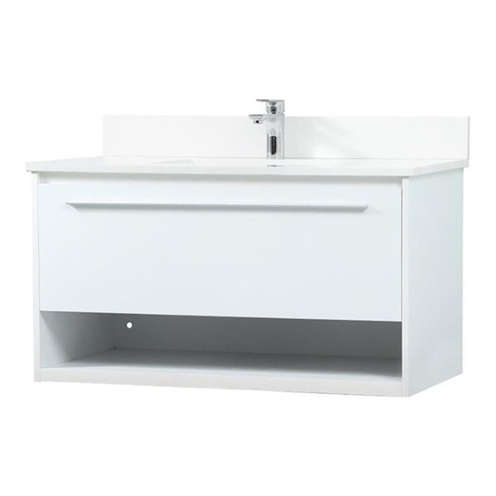 36 inch Single bathroom vanity in white with backsplash