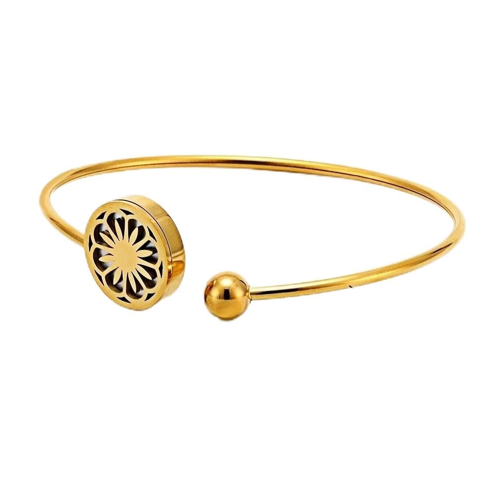 Elegant Gold Stainless Steel Aromatherapy Bangle Bracelet  Refillable Essential Oil Diffuser