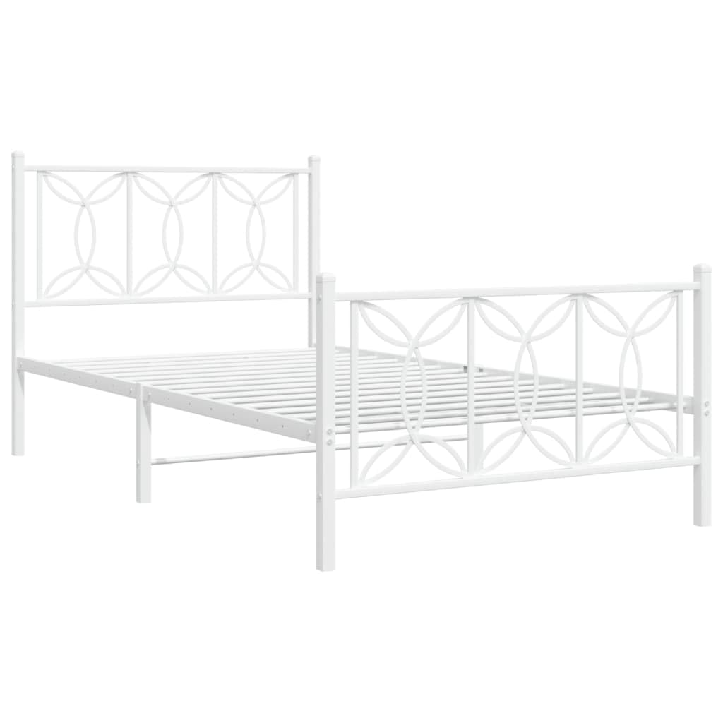 vidaXL Metal Bed Frame without Mattress with Footboard White 39.4x78.7"