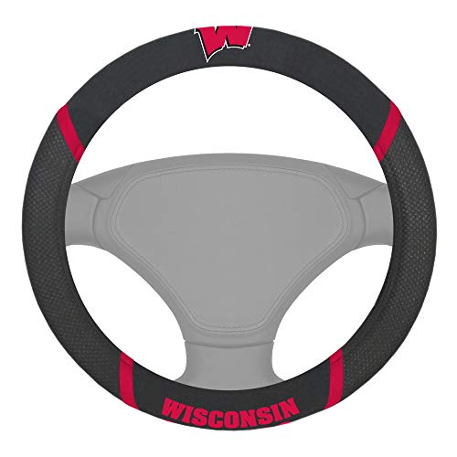 Fanmats 14933 Ncaa University Of Wisconsin Badgers Polyester Steering Wheel Cover, 15X15