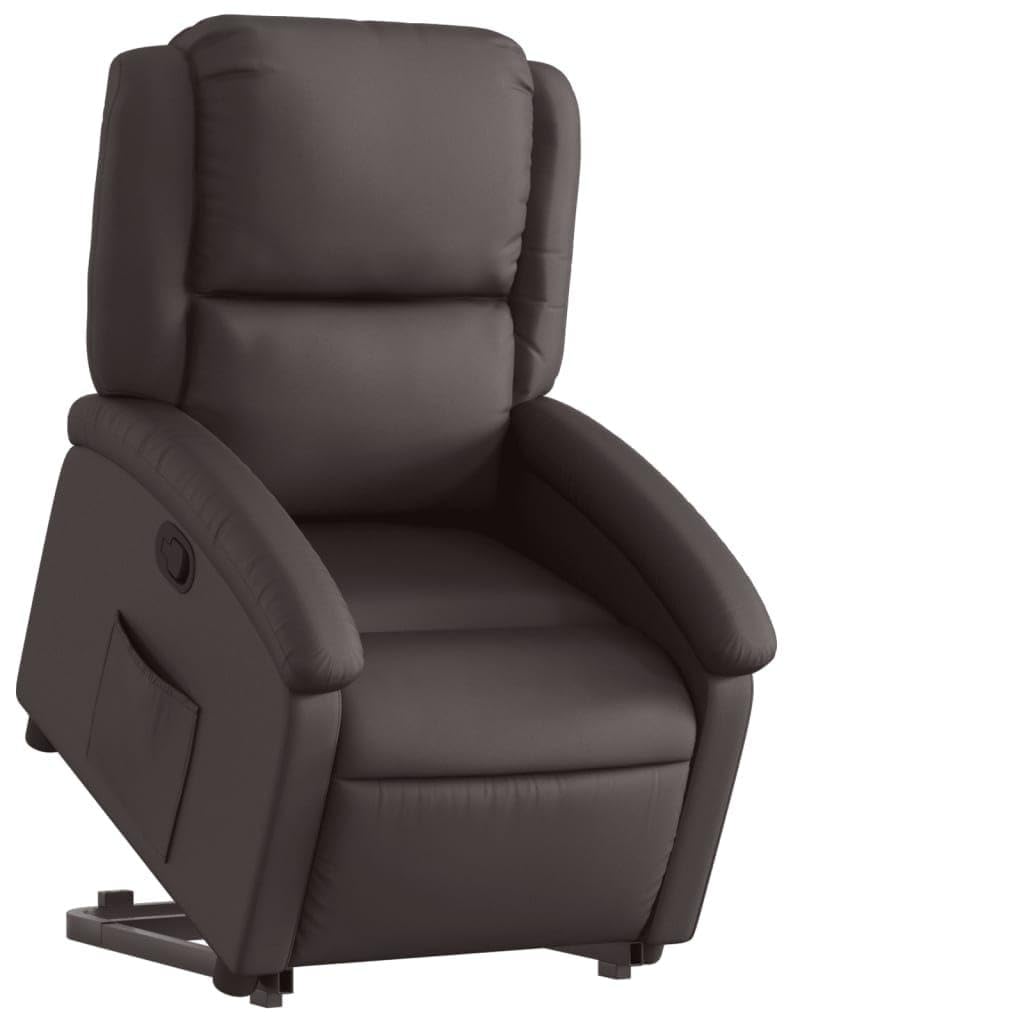 vidaXL Stand up Recliner Chair Dark Brown Real Leather