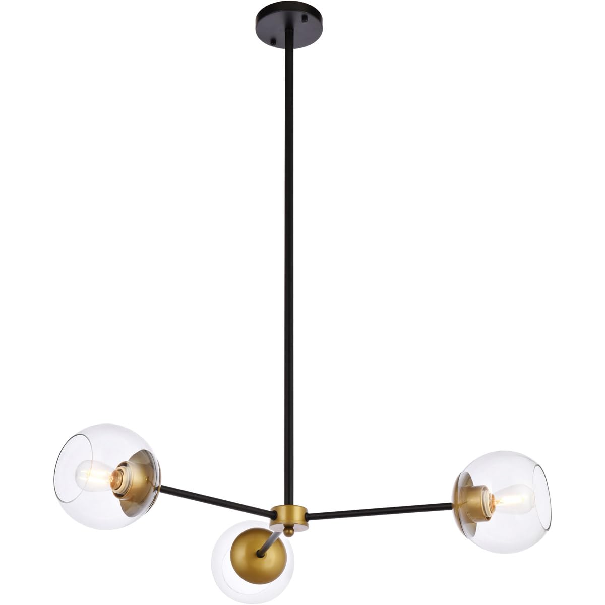 Briggs 32 inch pendant in black and brass with clear shade