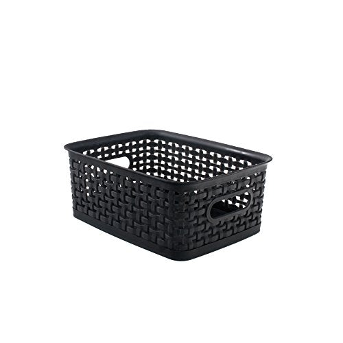 Advantus Small Plastic Weave Bins, 10 X 7.25 X 4, 3 Pack, Black (40326)