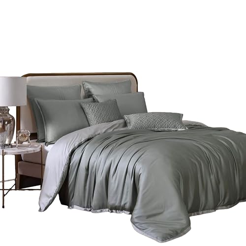 Keo 8pc Queen Comforter Set, Reversible, Shams,  Gray Silky Fabric