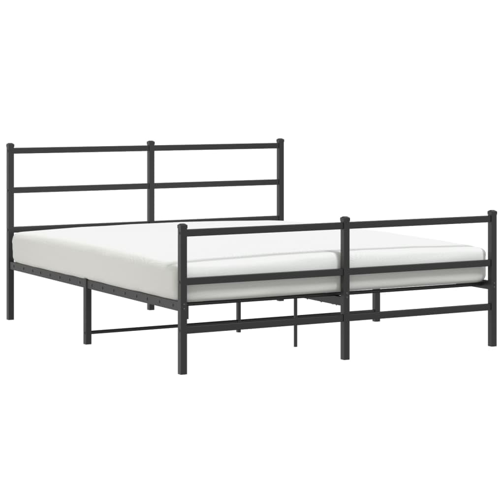 vidaXL Metal Bed Frame with Headboard and FootboardBlack 59.1x78.7"
