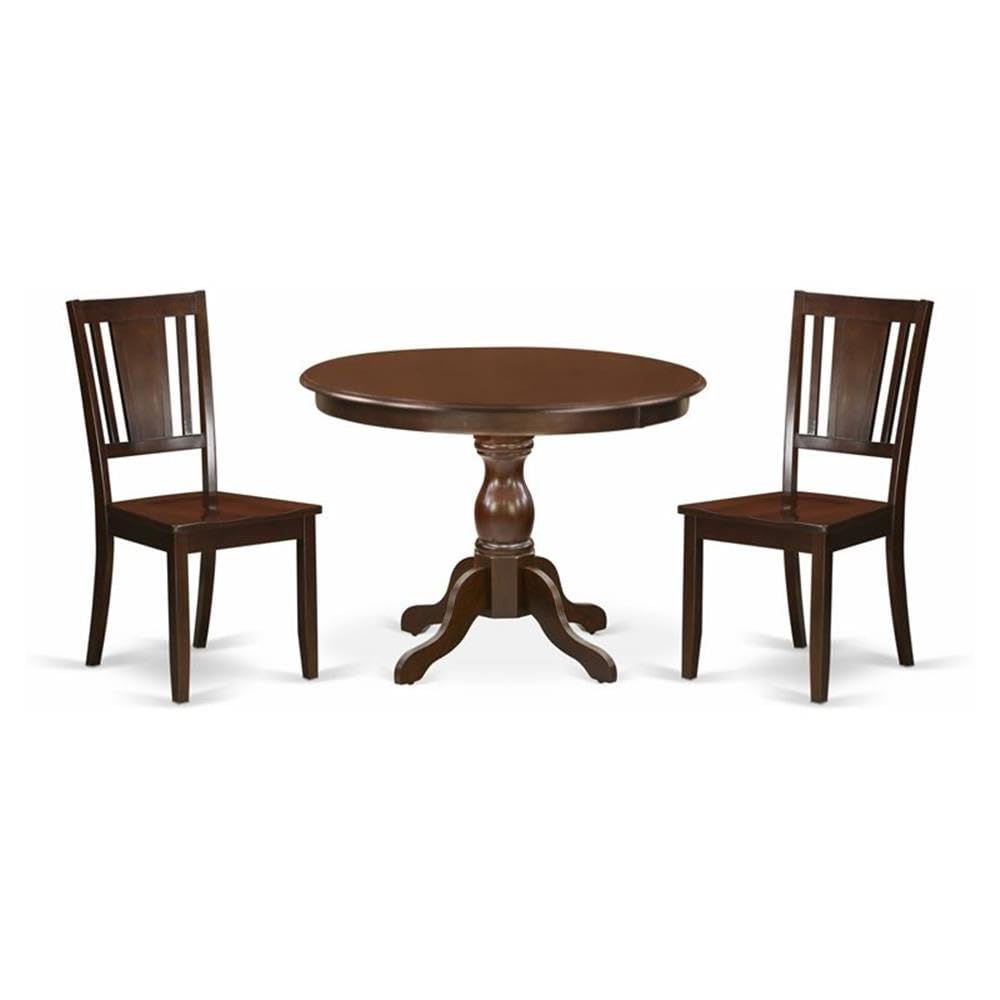 East West Furniture HBDU3-MAH-W 3 Piece Dinette Set - Mahogany Dining Room Table and 2 Mahogany Kitchen & Dining Room Chairs with Panel Back - Mahogany Finish