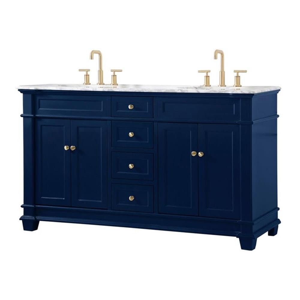 Elegant Decor Wesley 60 Steel And Solid Wood Double Bathroom Vanity Set In Blue