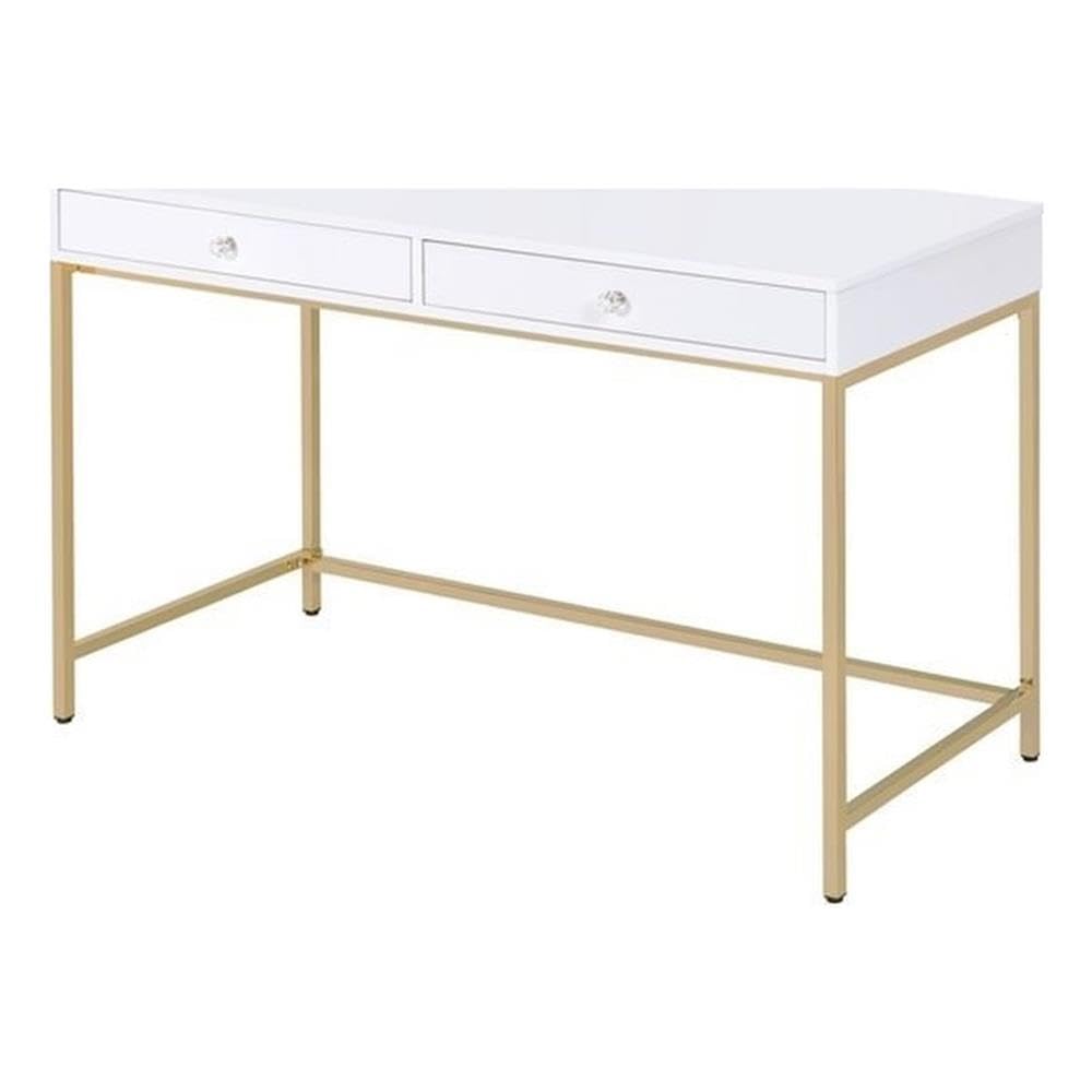 Ottey - Desk White High Gloss & Gold