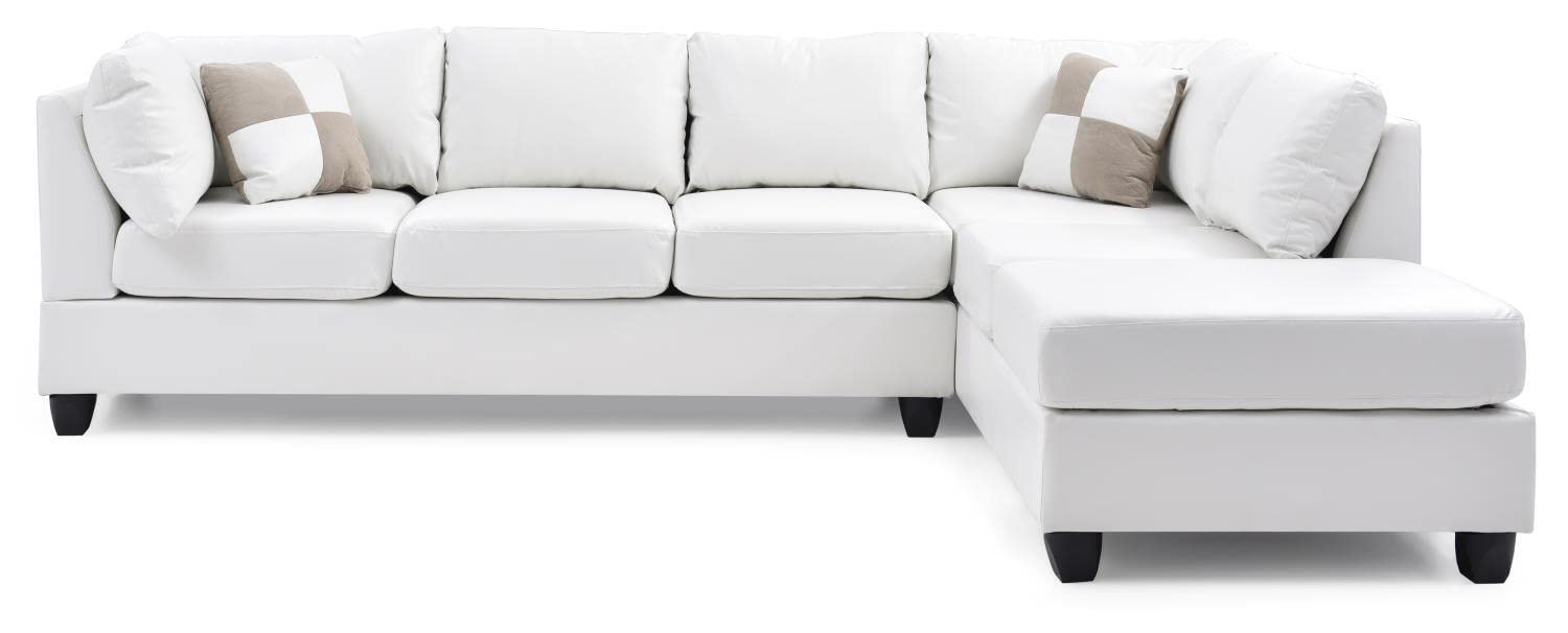 Malone 111 in. White Faux Leather 4-Seater Sectional Sofa with 2-Throw Pillow
