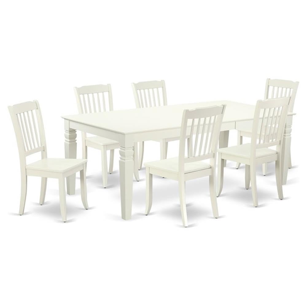 LGDA7-LWH-W 7PC Rectangular 66/84 inch Table with 18 In Leaf and 6 vertical slatted Chairs