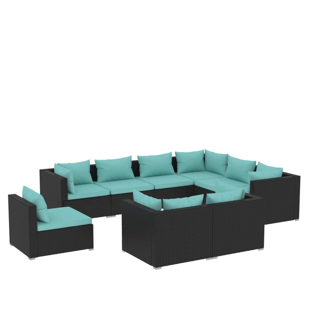 vidaXL 9 Piece Patio Lounge Set with Cushions Poly Rattan Black