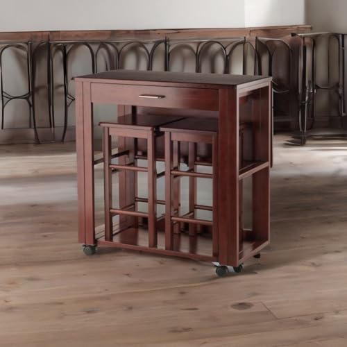 Casafoyer Fremont 3-Piece Space Saver Set | Drop Leaf Table, 2 Stools | Walnut Finish