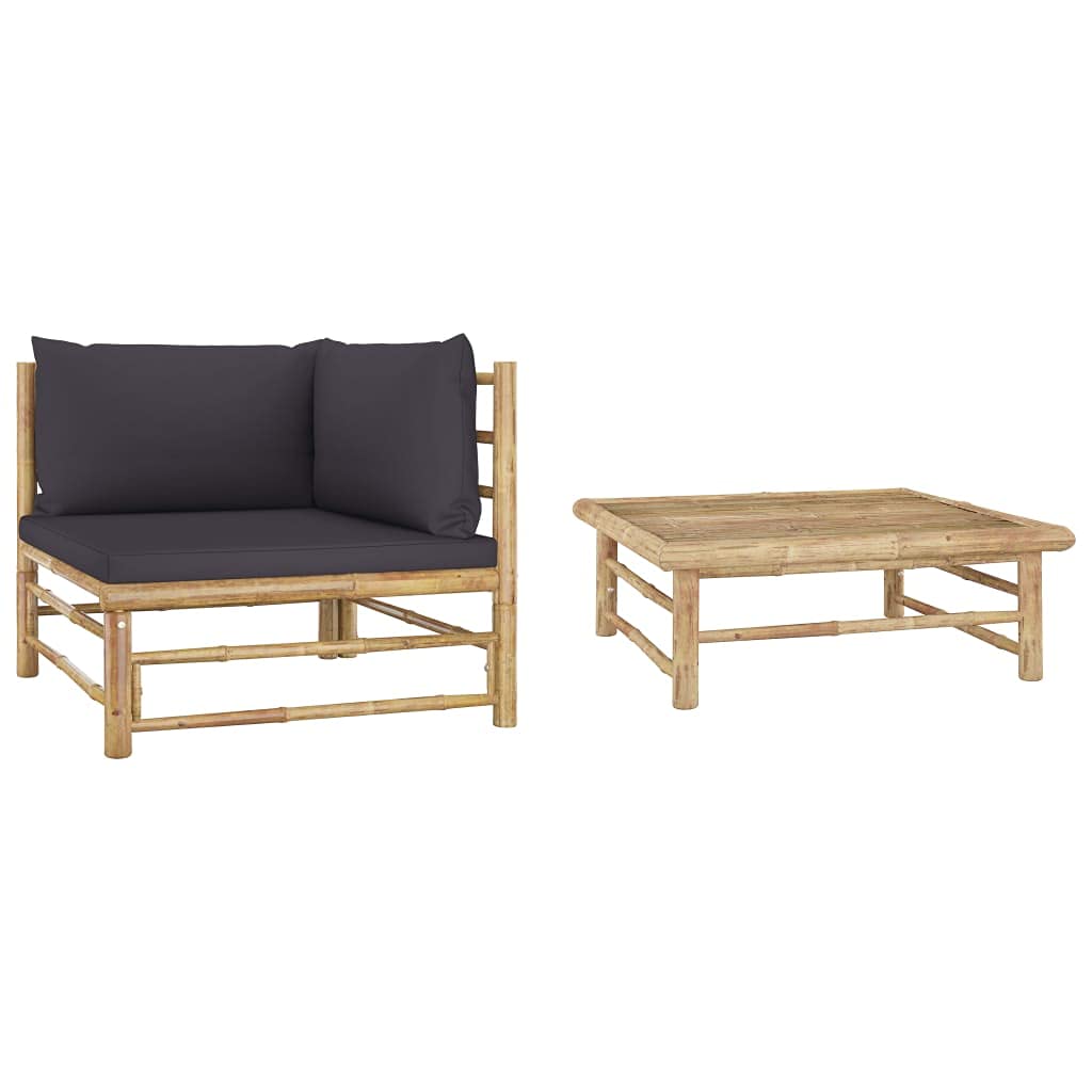 vidaXL 2 Piece Garden Lounge Set with Dark Gray Cushions Bamboo