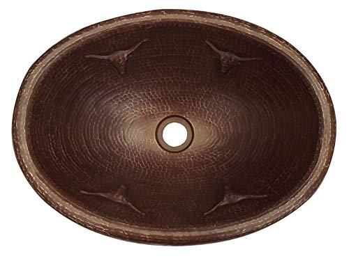 INNOVA COPPER OVAL BATH SINK LONGHORN DESIGN ROUND LIP 17X12.5X5.5 G18 DARK