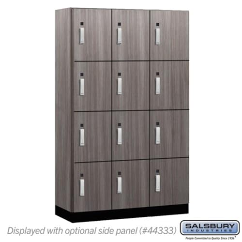 Salsbury 15 Wide Premier Wood Locker-Four Tier-3 Wide-6 Feet High-18” Deep-Skyline Walnut-Silver Electronic Locks