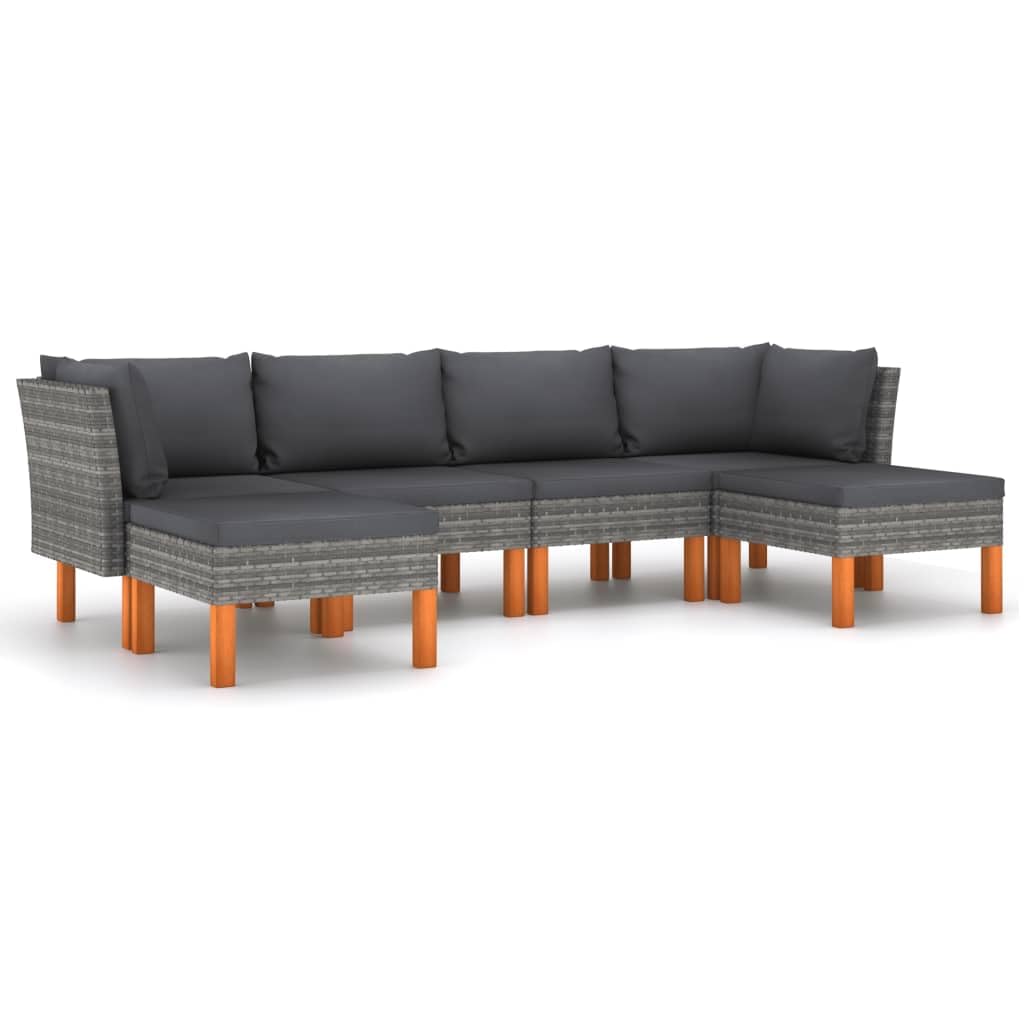 vidaXL 6 Piece Garden Lounge Set with Cushions Poly Rattan Gray
