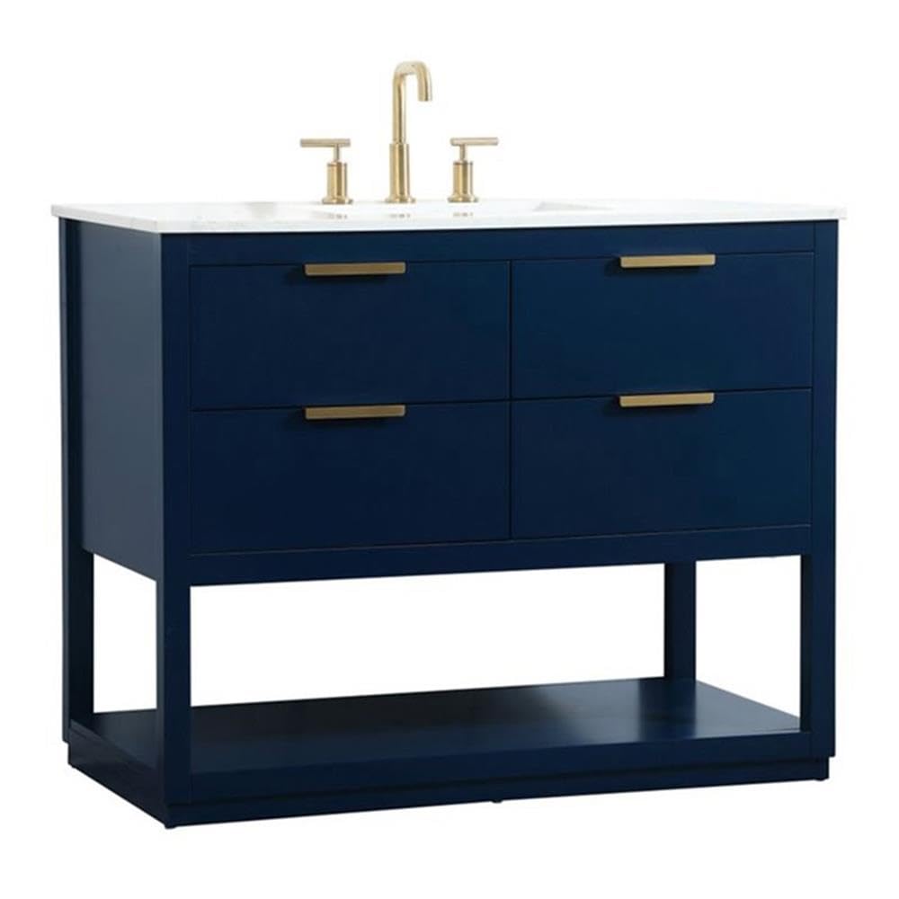 Elegant Decor Larkin 42 Solid Wood Mdf Single Bathroom Vanity In Blue