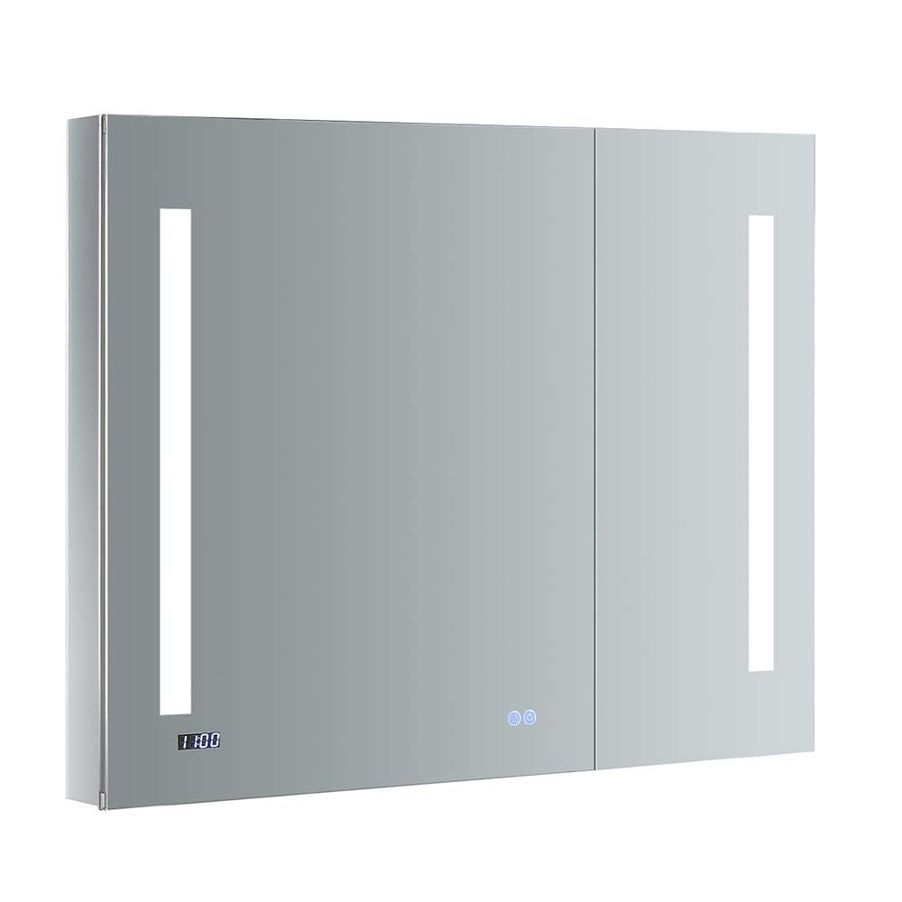 Fresca Tiempo 36 Wide X 30 Tall Wall Mount Bathroom Medicine Cabinet With Dimmable Led Lights, 3 Shelves, Anti-Fog Mirror, A