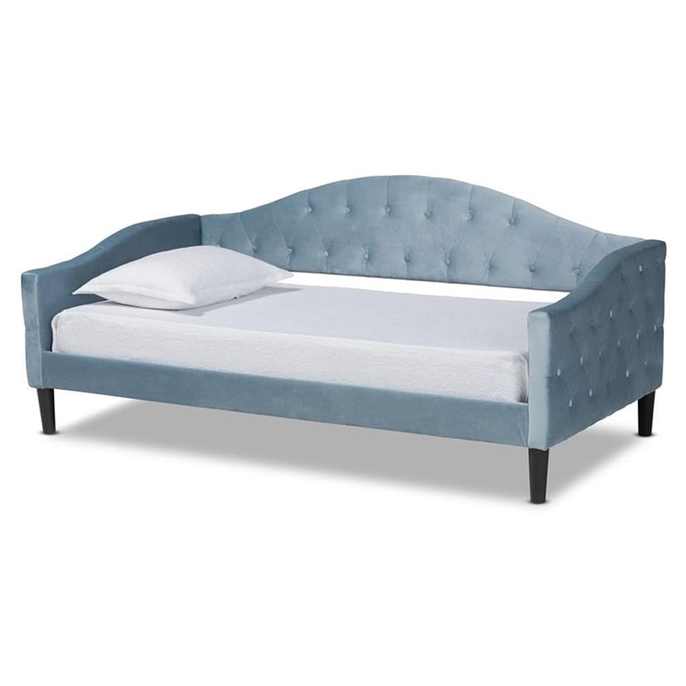 Baxton Studio Benjamin Modern And Contemporary Light Blue Velvet Fabric Upholstered And Dark Brown Finished Wood Twin Size Daybed