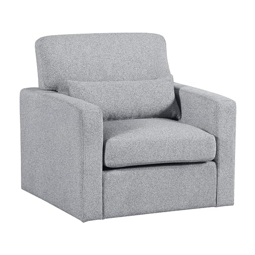 Ompa Swivel Armchair with Lumbar Pillow, Cloud Gray Boucle