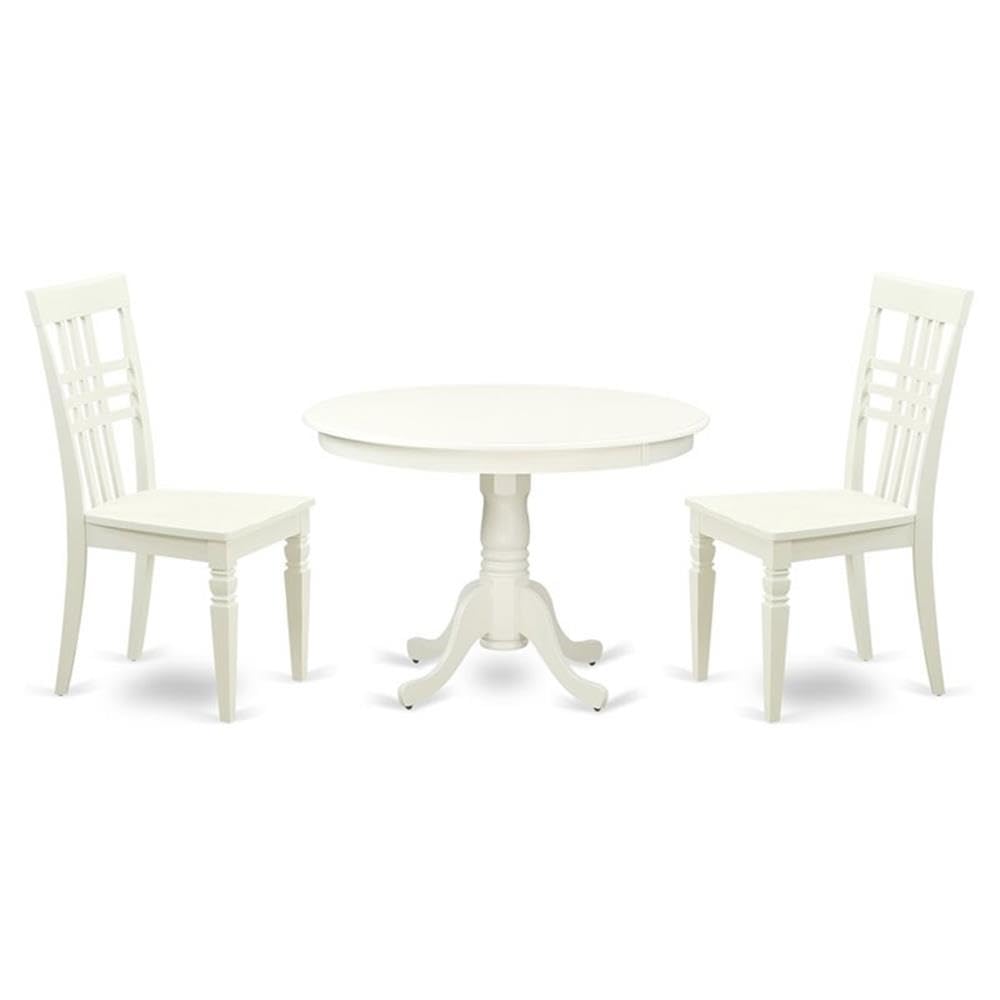 3  Pc  set  with  a  Round  Small  Table  and  2  Wood  Dinette  Chairs  in  Linen  White