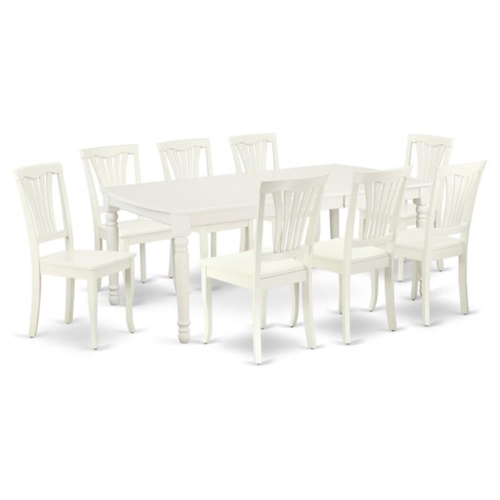 DOAV9-LWH-W 9PC Rectangular 60/78 inch Table with 18 In Leaf and 8 vertical slatted Chairs