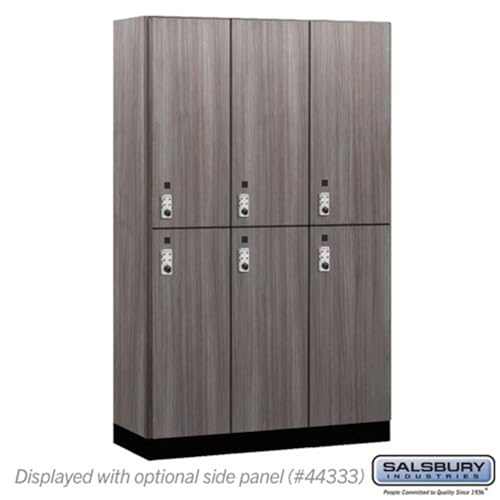 Salsbury 15 Wide Premier Wood Locker-Double Tier-3 Wide-6 Feet High-18” Deep-Skyline Walnut-Silver Resettable Combination Locks