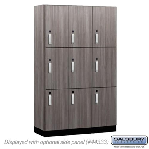 Salsbury 15 Wide Premier Wood Locker-Triple Tier-3 Wide-6 Feet High-18” Deep-Skyline Walnut-Silver Electronic Locks