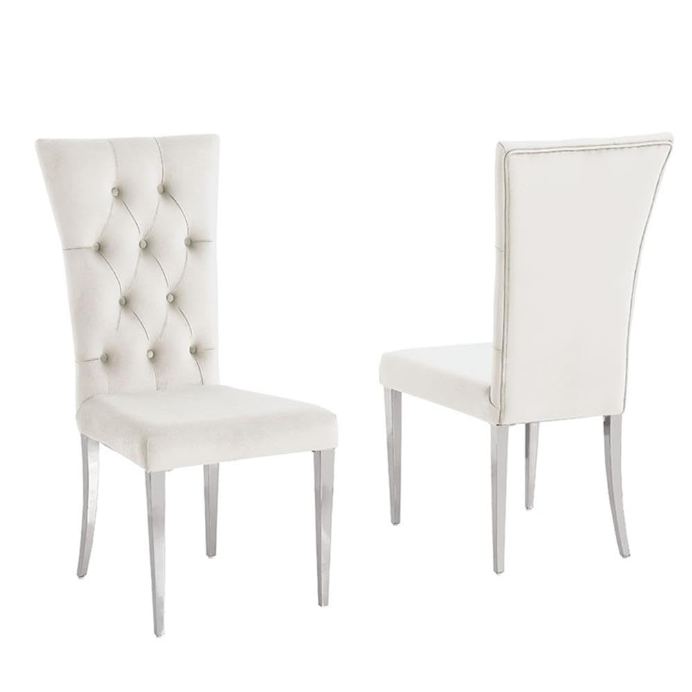 Danis Beige Velvet with Silver Dining Chairs, Set of 2