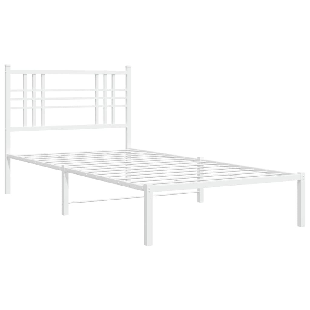 vidaXL Metal Bed Frame with Headboard White 39.4x78.7"