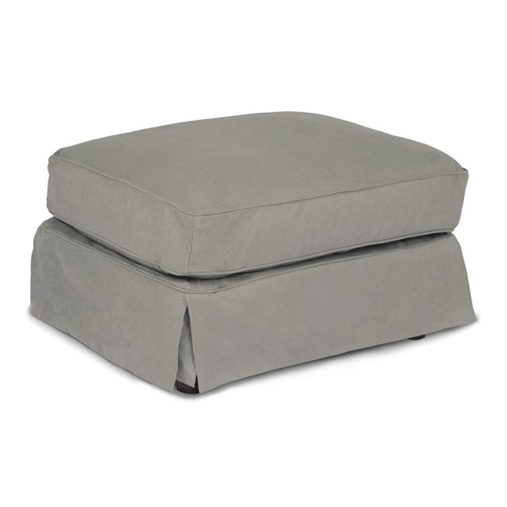 Sunset Trading Americana Box Cushion Slipcovered Ottoman | Stain Resistant Performance Fabric | Gray
