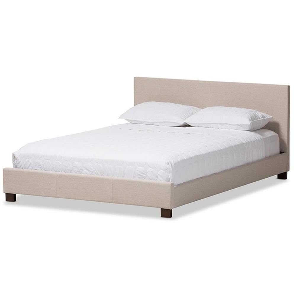 Baxton Studio Elizabeth Modern and Contemporary Beige Fabric Upholstered Panel-Stitched Queen Size Platform Bed