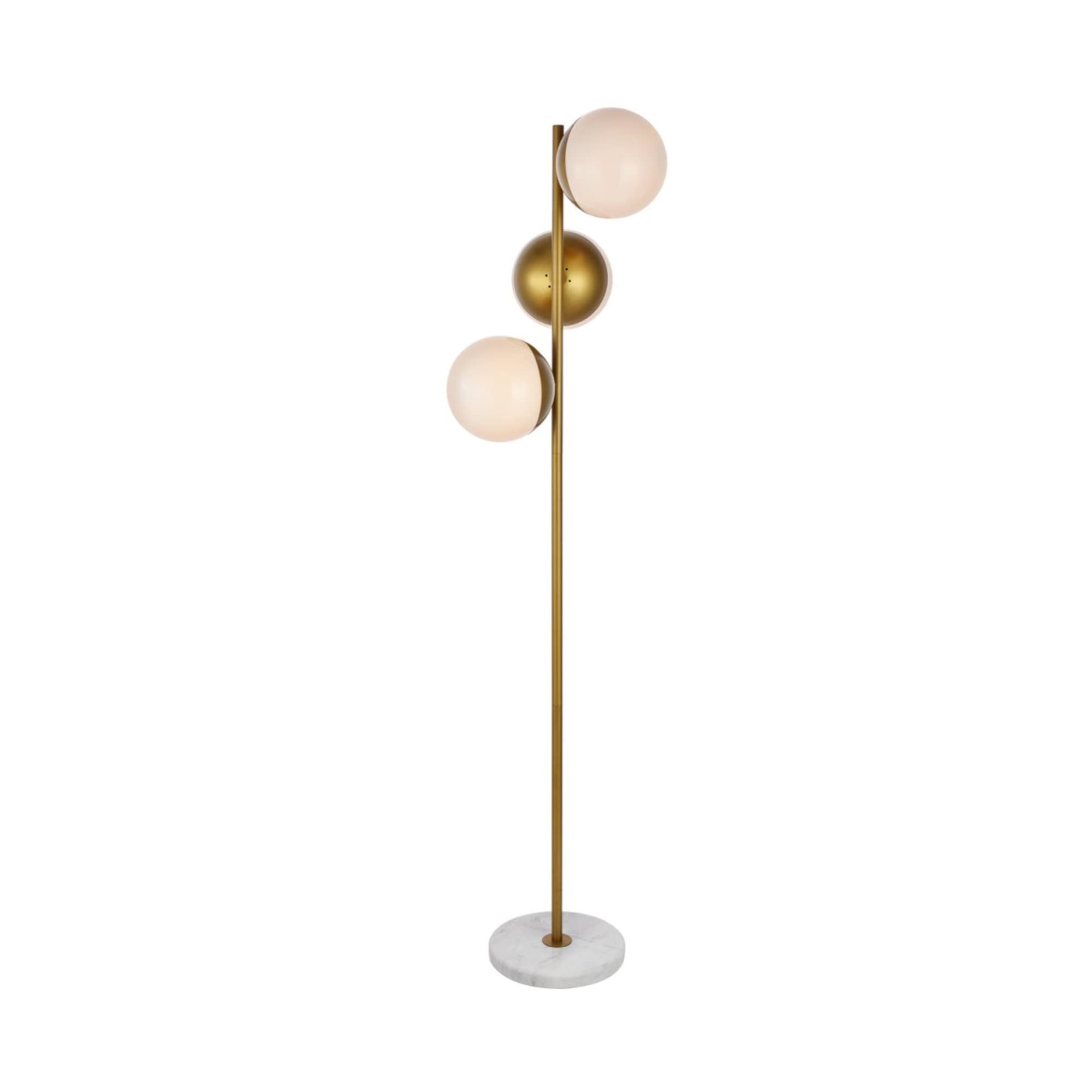 Living District Eclipse 3 Lights Brass Floor Lamp With Frosted White Glass