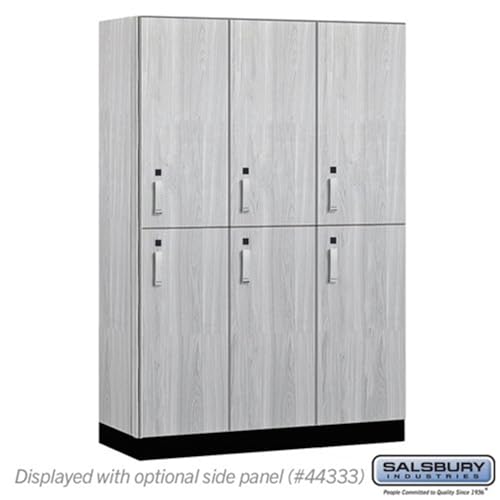 Salsbury 18 Wide Premier Wood Locker-Double Tier-3 Wide-6 Feet High-18” Deep-Silver Teak-Silver Electronic Locks