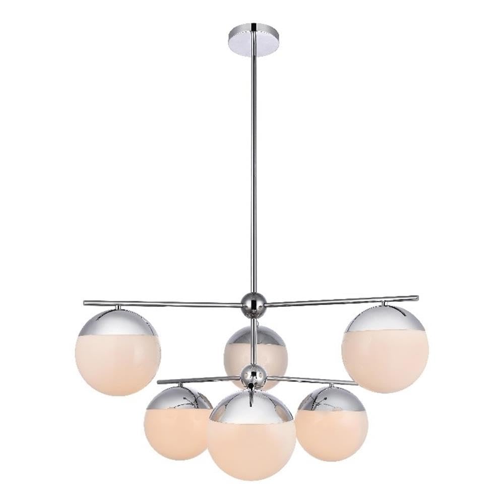 Eclipse 6 Lights Chrome Pendant With Frosted White Glass