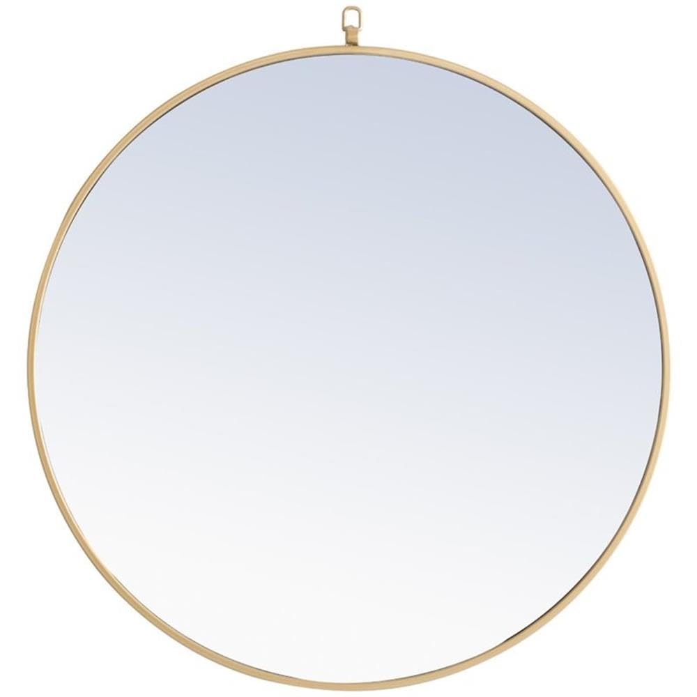 Metal frame Round Mirror with decorative hook 32 inch Brass finish