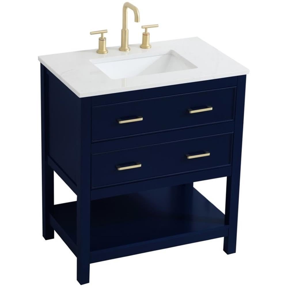 Elegant Decor Sinclaire 30 Single Quartz Top Bathroom Vanity In Blue