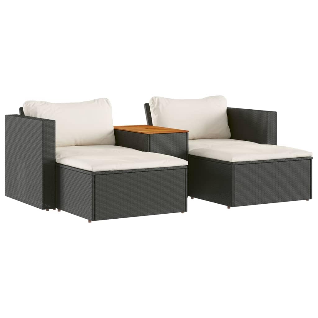 Vidaxl 5-Piece Black Patio Sofa Set With Removable Cushion Covers & Acacia Wood Table - Modular Pe Rattan Outdoor Seating For Garden, Deck | Comfortable & Weather-Resistant