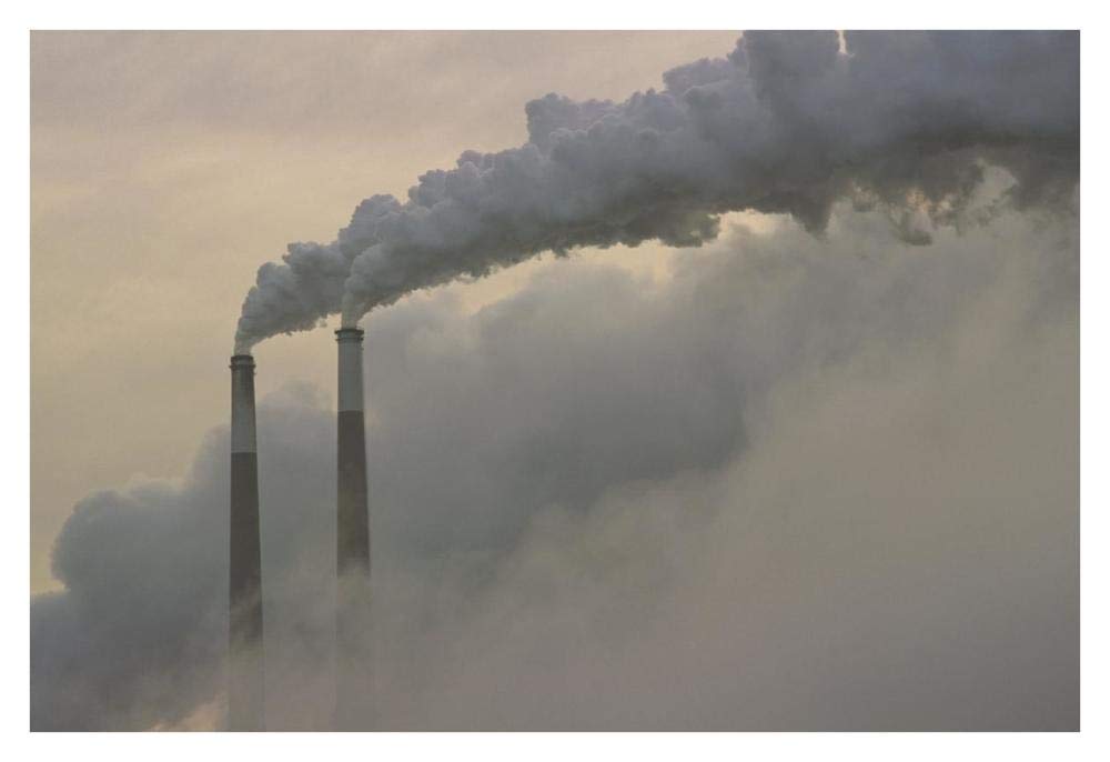 Gas effluence pouring out of smoke stacks at nuclear power plant, upper Ohio River, Ohio-Paper Art-38x26”