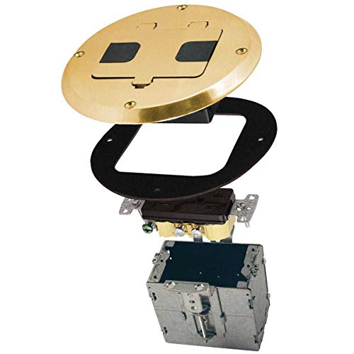 Hubbell-Raco 6239 Floor Kit With Recessed Duplex 15A Tr Device And Adjustable Steel Box, 1-Gang, Brass