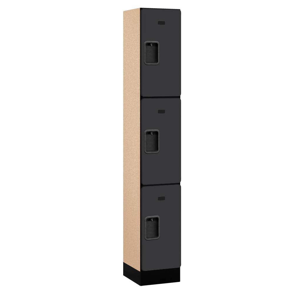 12 Wide Triple Tier Designer Wood Locker - 1 Wide - 6 Feet High - 15 Inches Deep - Black